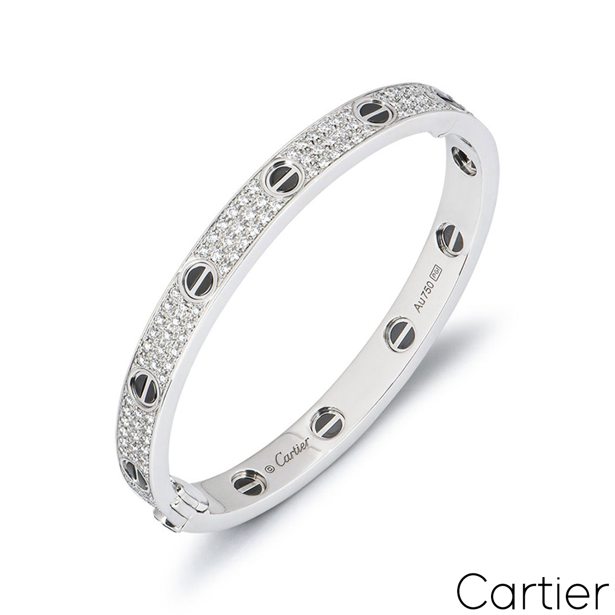 Cartier White Gold Pave Diamond & Ceramic Love Bracelet Size 19 N6032419